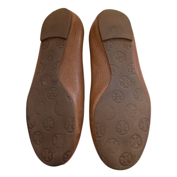 Tory Burch Reva Ballet Flats Brown Tan Leather Logo Medallion Womens Size 8.5 - Picture 3 of 3